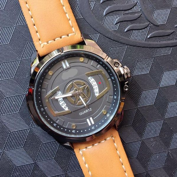 

men's belt quartz watch leisure fashion sports watch, Slivery;brown