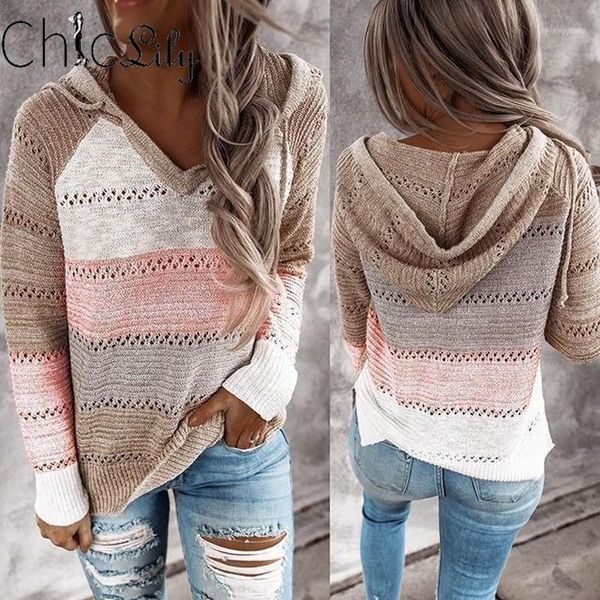 

chiclily hollow out knitted hooded women sweater long sleeve casual loose lightweight pullovers1, White;black