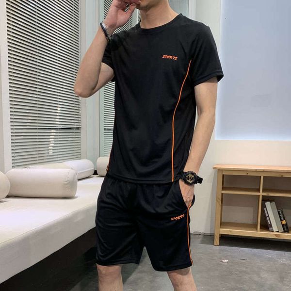 

sports suit summer fitness short outdoor sleeve t-shirt men's quick dry clothes running loose casual sportswear, Gray