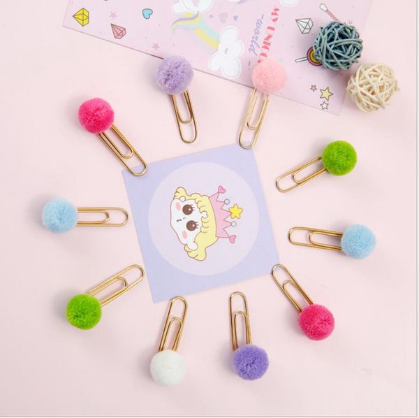 Женщины Девушка Candy Color Pom Ball Paper Filing Clips Notes Оформление DIY Bookmark Metal Binder Clip Примечание Письмо клиппинс LLS769-WLL