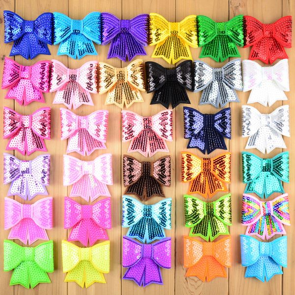 

60pcs/lot 3" large sequin bows neon bow knot applique embroidery boutique hair ribbon bow girls hair accessories hdj13 lj201226, Slivery;white