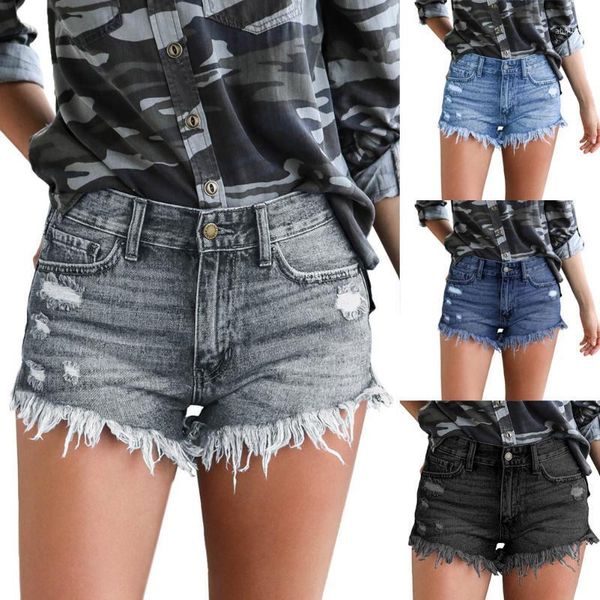 

women's shorts women mid rise frayed hem ripped denim jean for summer beach tc211, White;black