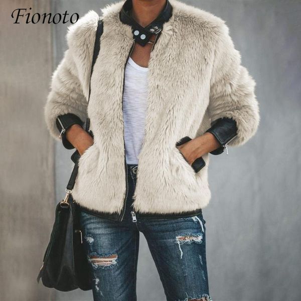 

women's fur & faux women warm teddy bear fleece leather patchwork pocket long sleeve slim jacket zip up oversize outwear coats, Black