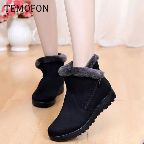 

boots 2021 snow women warm zip ankle fur female winter shoes suede classic fashion booties plus size hvt508, Black