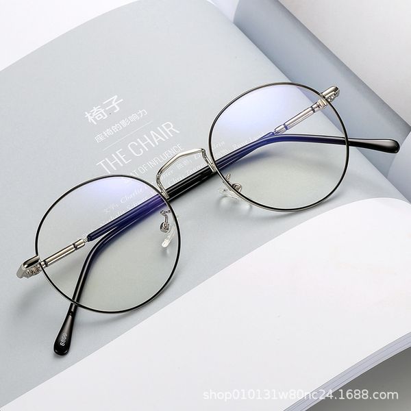 

fashionable metal eyeglass frame am8809 fashion men's and women's art round frame glasses can be equipped with myopia flat lens fr, White;black