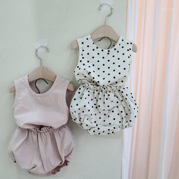 

new 2020 summer baby clothing baby boys clothes polka dot pure cotton and linen infant girls suit infant outfit1, White