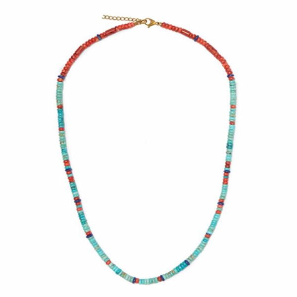 

ummer bohemian chokers red semi-precious lapis lazuli vibrant coral beads multi stone beaded necklace women jewelry, Golden;silver