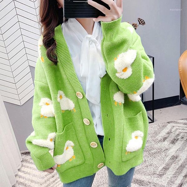 

women's autumn knitting cardigan coat cute sheep cute loose knitting cardigan sweater casual oversized1, White