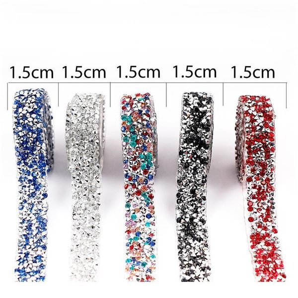 

1.5cm 5 roll ix rhinestones tape /crystal rhinestone ribbon sparkling rhinestone ribbon for headwear bag costume de jllgwk, Black;red