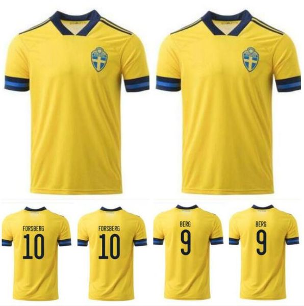 

2020 sweden home away soccer jersey #7 larsson #9 berg isak uniform mens #11 guidetti #12 johnsson quaison football shirt, Black;yellow