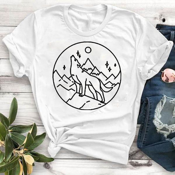 

женщины-леди футболка мультфильм волк печатает футболка с коротким рукавом свободная футболка женское женское женское вершины одежда графиче, White