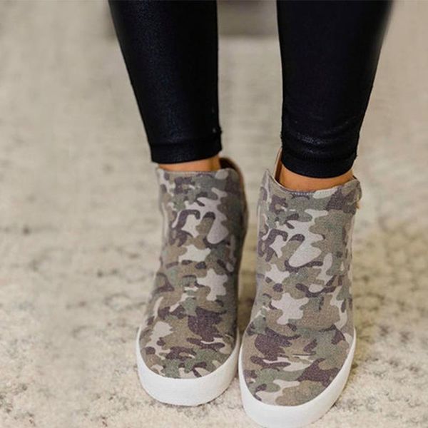 

women ankle boots camouflage canvas metal buckle strip ladies flat platform shoes women's casual autumn shoes female 2020 new, Black