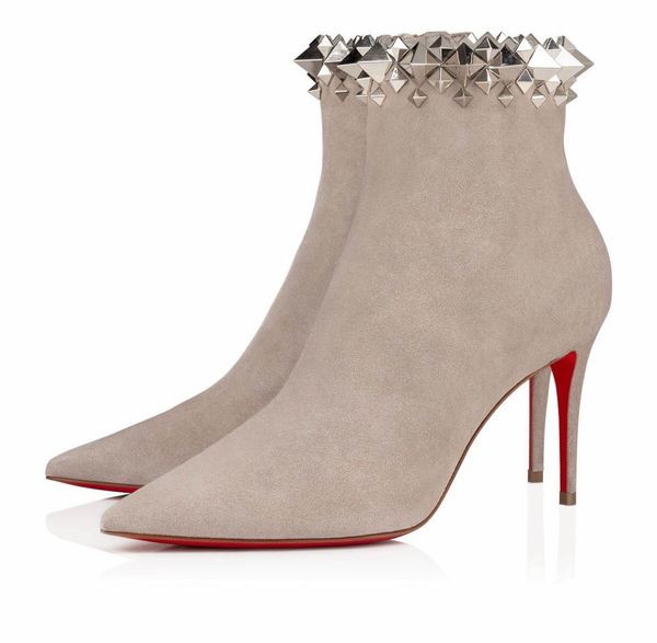 

elegant brands high heels women's firmamma red bottom ankle boots winter booty luxury designer party red sole pointed toe booty with bo, Black