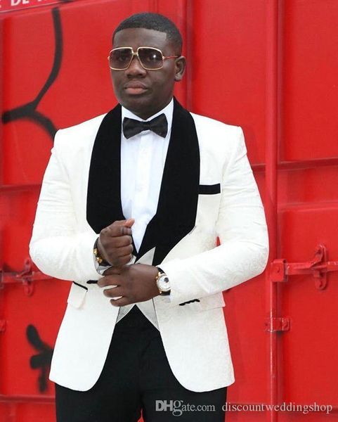 

handsome ivory paisley groom tuxedos black velvet shawl collar man prom wedding party suits customize (jacket+pants+vest+tie) j152, Black;gray