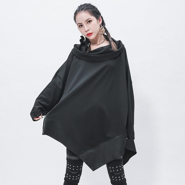 

[eam] loose fit black irregular sweatshirt new turtleneck long sleeve women big size fashion tide spring autumn 1z316 201204
