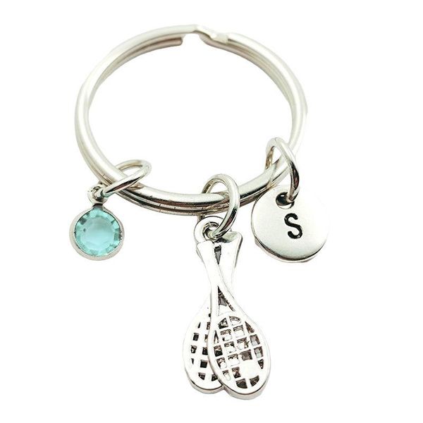 

tennis vintage creative initial letter birthstone keychains keyrings fashion jewelry women gifts accessories pendants, Silver