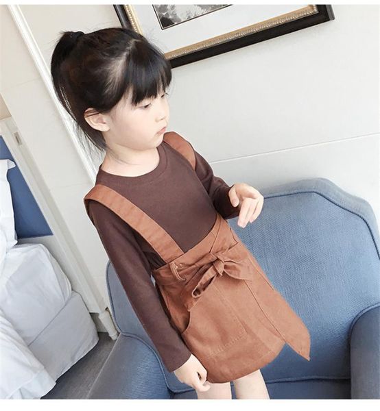 

baby clothes for kids girl o-neck t shirt+dress 2pcs solid spring autumn long sleeve fashion cotton clothing set 2-5 years1, White