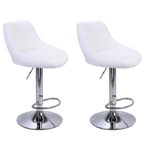 

waco modern bar stools high tools type, 2pcs adjustable chair disk rhombus backrest design dining counter pub chairs white