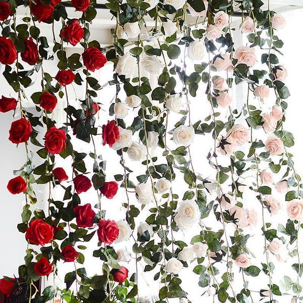 

180cm artificial flower vines wedding decor rose fake flowers rattan string garden hanging garland silk flower plant leaf1