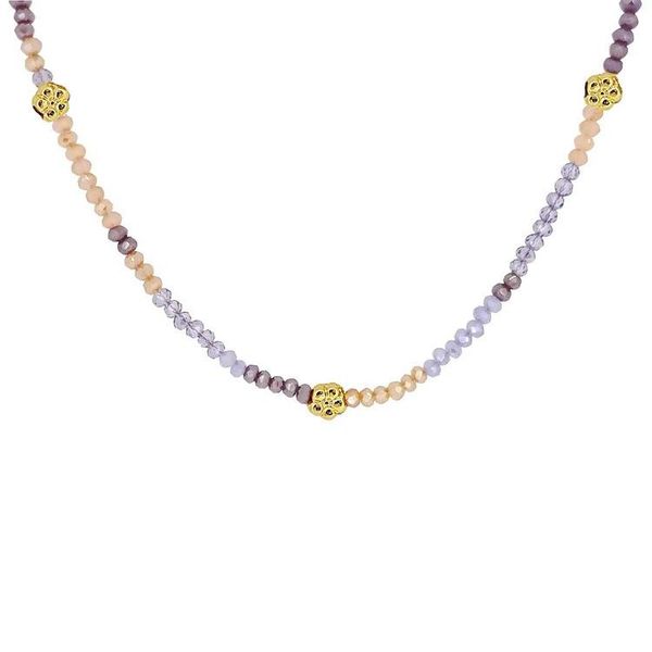 

chokers fashion retro sweet purple flower beads glass colored stone necklace, Golden;silver