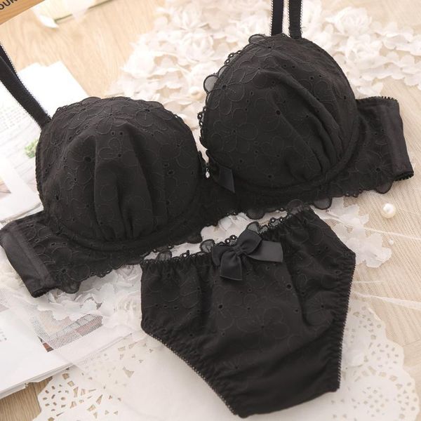 

new ladies goddess girls suit comfortable solid color bra set summer ladies bra breathable underwear briefs embroidery 1113 11191, Red;black