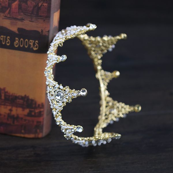 

bridal wedding crown gold rhinestone crystal crowns princess round crown handmade wedding hair accessories bridal wedding crown, Slivery;golden