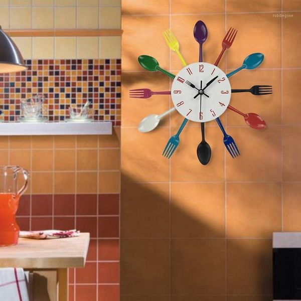 

wall clocks multicolor clock home decoration cutlery kitchen utensil beautiful novel spoon fork pendule mural1