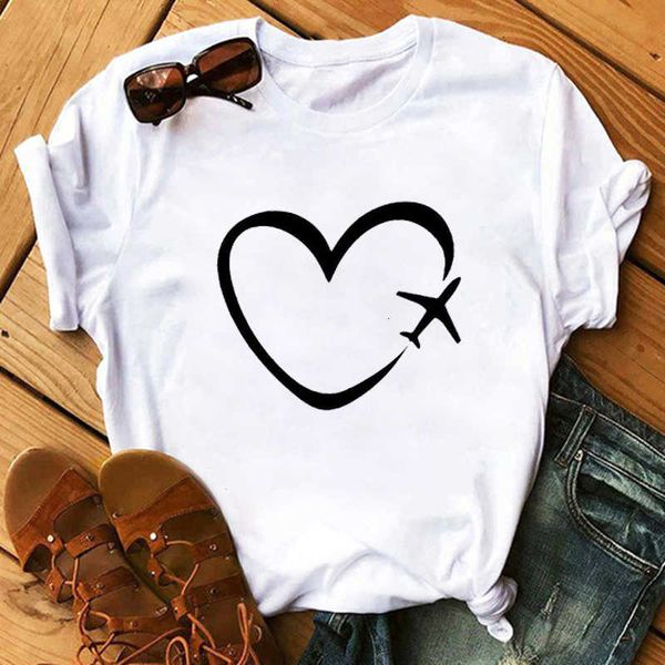 

women's t-shirts vogue ladies basic harajuku short-sleeved heart plan printed t-shirt casual o-neck shirts female, White