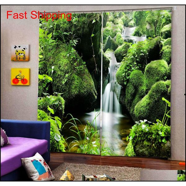 

green scenery waterfall 3d curtains window blackout luxury 3d curtains set for bed room living room jllbfh ladyshome