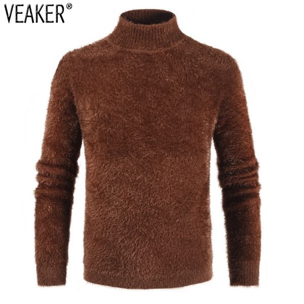 

2020 new men's autumn winter soft fur turtleneck sweaters male long sleeve solid color slim fit warm knitted sweater -3xl, White;black