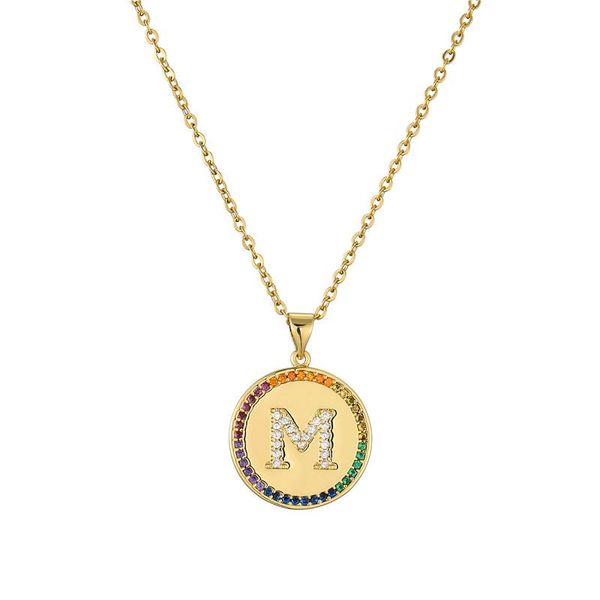 

pendant necklaces tiny gold initial letter necklace for women men rainbow color cz a-z alphabet coin jewelry christmas gifts, Silver