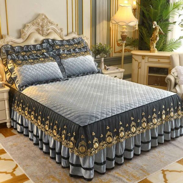 

warm high grade luxury soft bed skirt winter plush thick quilted bed cover skirt king queen pad bedspread including pillowcase