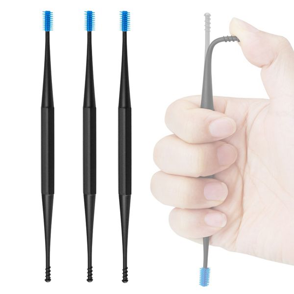 

3x double-end spiral ear wax curette removal tool ear brush cleaner blue