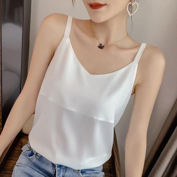 

korean women camis chiffon women tank elegant woman solid hollow out halter woman v neck camisole plus size, White