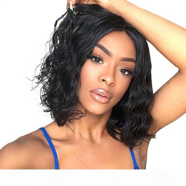 

short curly lace front human hair wigs pre plucked with baby hair brazilian remy hair bob lace front wigs for black women, Black;brown