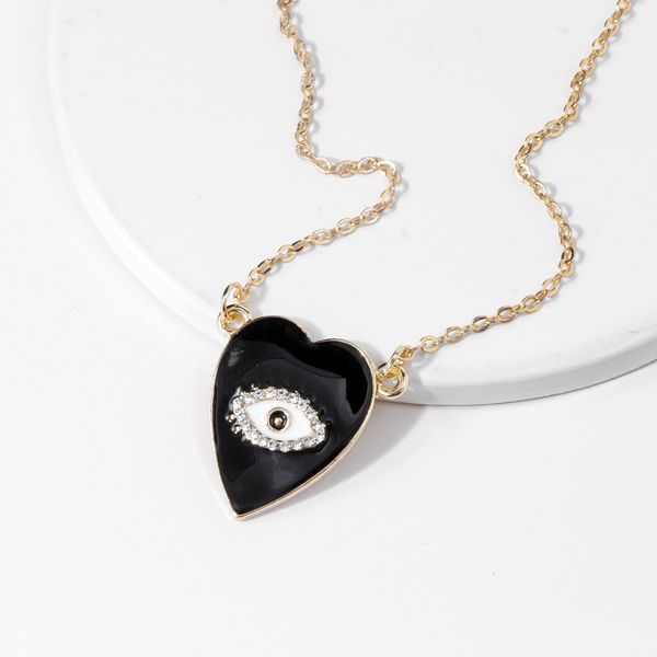 

european and american pendant womens solid color drip series heart shape diamond devils eye necklace yida source factory direct sales, Golden
