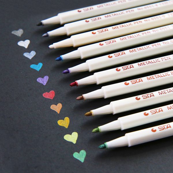 

10 Colors STA Fineliner Metallic Marker Pen Liner Felt-tip Pens Brush List Diary For Drawing School Stationery Art Supplies