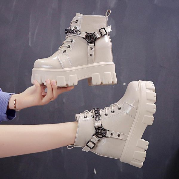 

ботас женщины мотоцикл ботильоны ботинки для мотоциклов дольки женские оружины платформы весна черная кожа оксфордская обувь женщина 2021 bo, Black