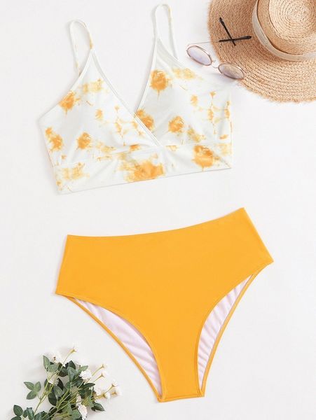 

plus tie dye high waisted bikini swimsuit a93e#, Black