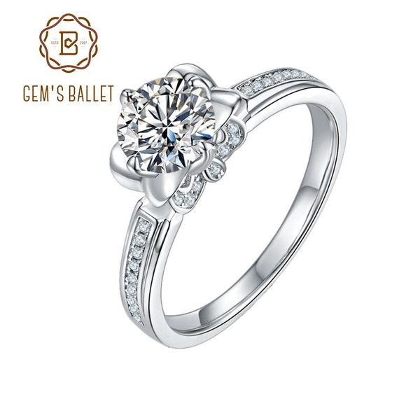 

cluster rings gem's ballet 925 sterling silver antique style moissanite ring for women 1.0ct 6.5mm vvs1 diamond test passed jewelry, Golden;silver