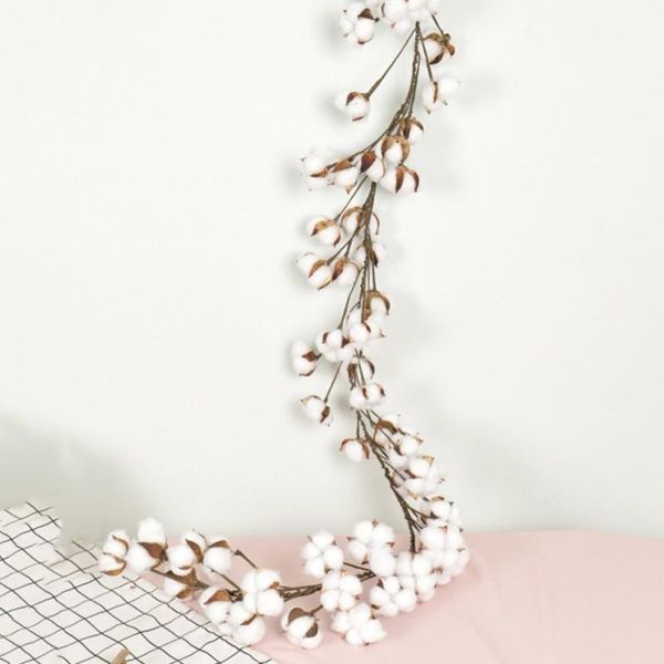 

2020handmade artifiical cotton stem rattan cotton bolls wreath garland for front door wall wedding farmhouse decor