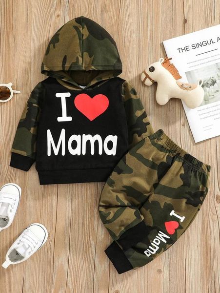 

baby camo & slogan graphic hoodie & sweatpants she, White