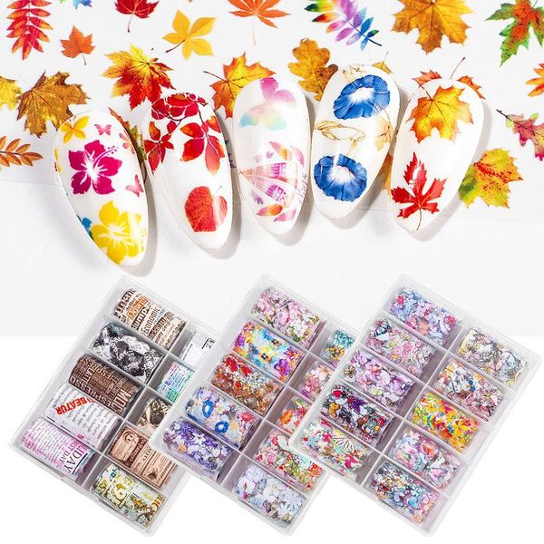 

stickers & decals 1 box transfer foil nail art 10 pcs x 1m set nails holo glitter holographic decals,k-21141, Black