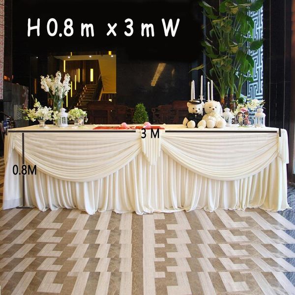 

table skirt 0.8x3m long white luxury with swag for wedding use skirting drape