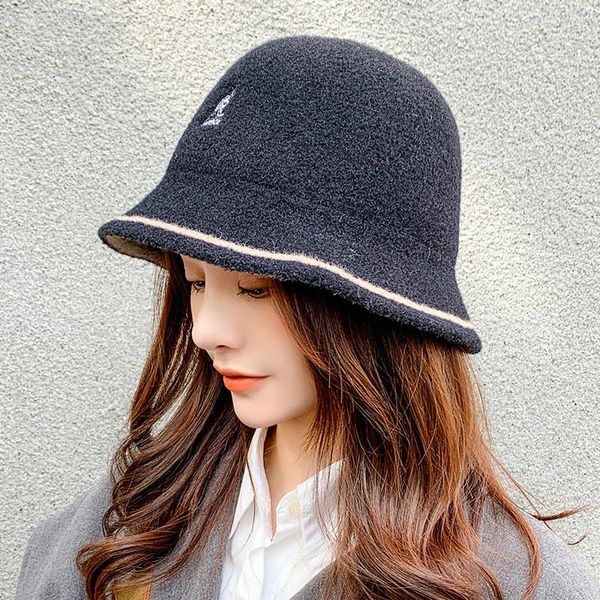 

new winter bucket hats embroidered kangaroo warm hats mink fleece, Blue;gray