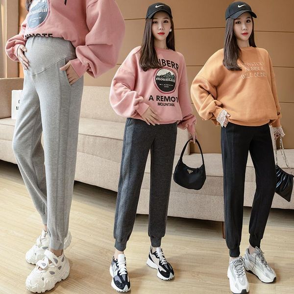 

spring autumn maternity pants adjustable elastic waist belly women support pants maternity harem trousers loose pregnant, White