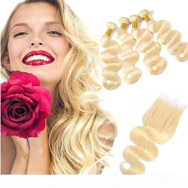 

peruvian unprocessed human hair extensions hair vendors body wave 613 blonde 4 bundles with 4x4 lace closure natural color 5pieces lot, Black;brown