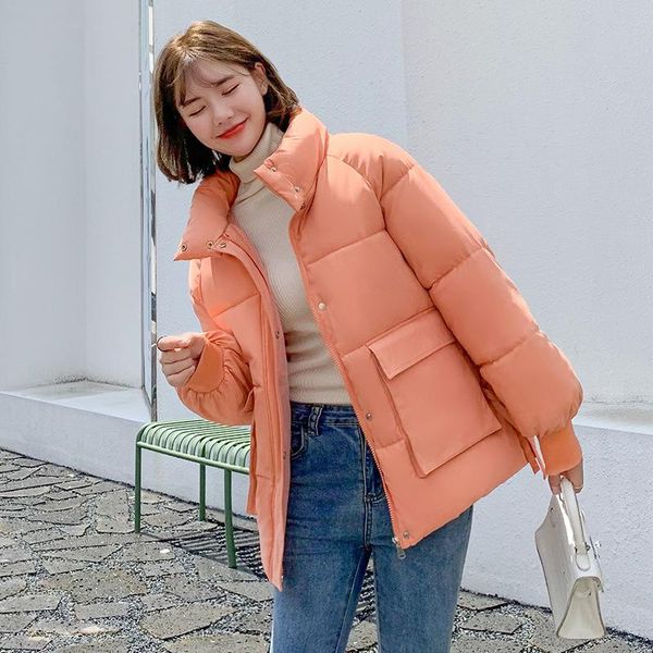 

bubble coat candy color short cotton cloth women's slim style in korean version slim down jacket parkas fashion big pocket, Black