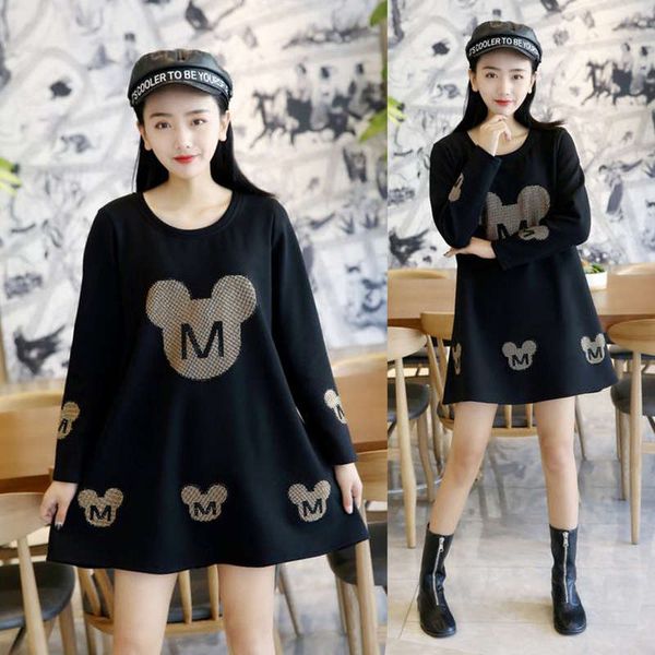 

spring and autumn 2020 new foreign style slightly fat mm thin covered meat roman cotton sweater dress, Black