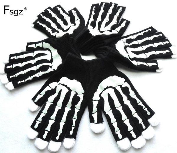 

five fingers gloves winter for men soft knitted skeleton hands print pattern glove hip young warm thicken good quality 2021, Blue;gray